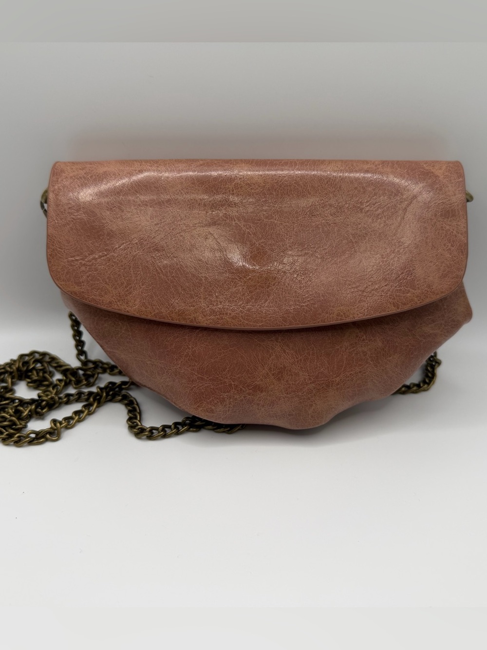 Anthropologie Rose Pink Faux Leather Gold Tone Chain Convertible Crossbody Purse